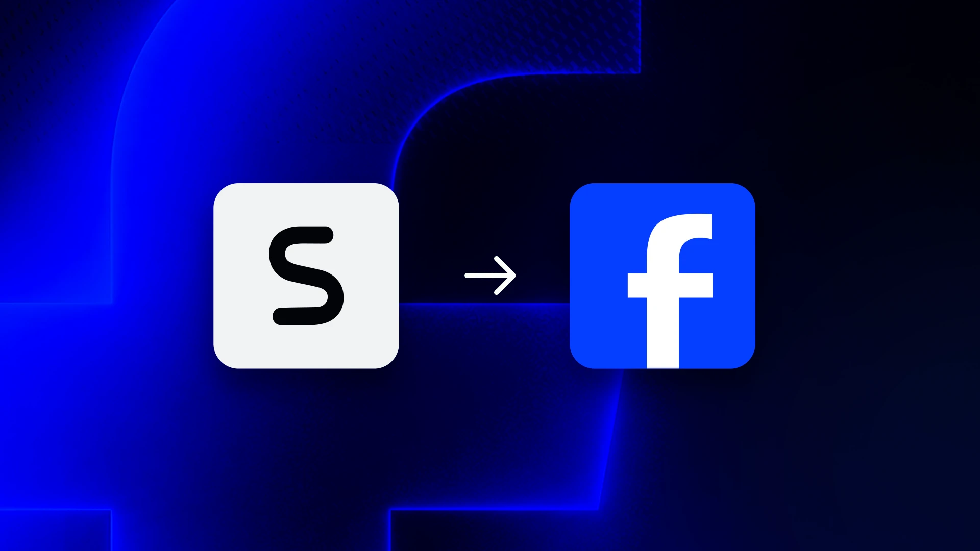 Synerise-Logo, durch einen Pfeil mit dem Facebook-Logo verbunden, auf blauem Hintergrund