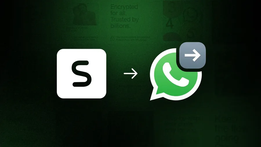 Synerise- und WhatsApp-Logo nebeneinander mit einem Pfeil dazwischen